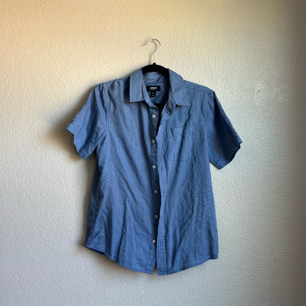Blue Short Sleeve Button-Up Shirt